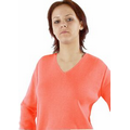 Women's V-Neck Pullover Cotton Fine Gauge Sweater - Coral